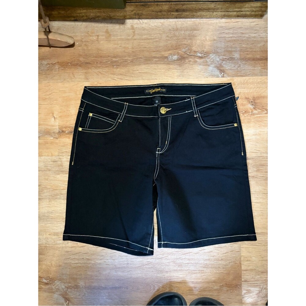 Vintage Y2K Southpole Denim Black Contrast-Stitch Bedazzled Pocket  Shorts